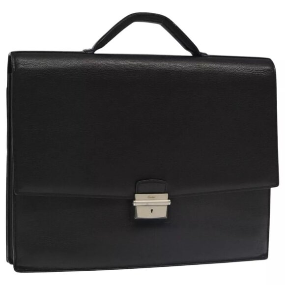 CARTIER Business Bag Leather Black Auth bs20561 - Picture 1 of 16